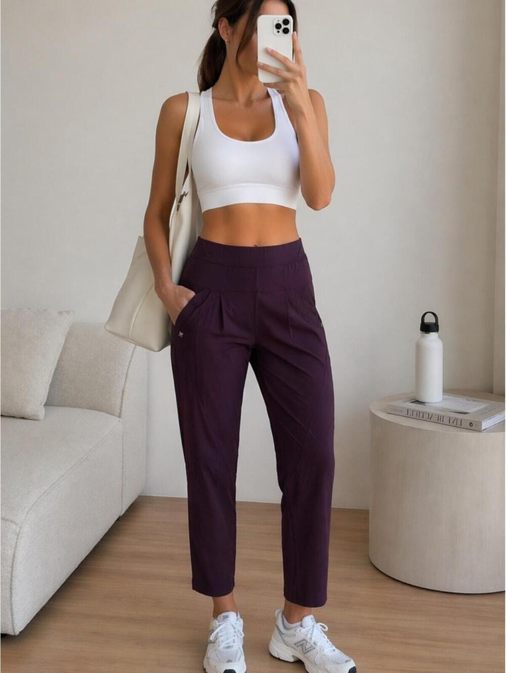 Rafaello Rossi Sport Pants Women Medium Plum Athleisure Luxe Stretch Minimalist